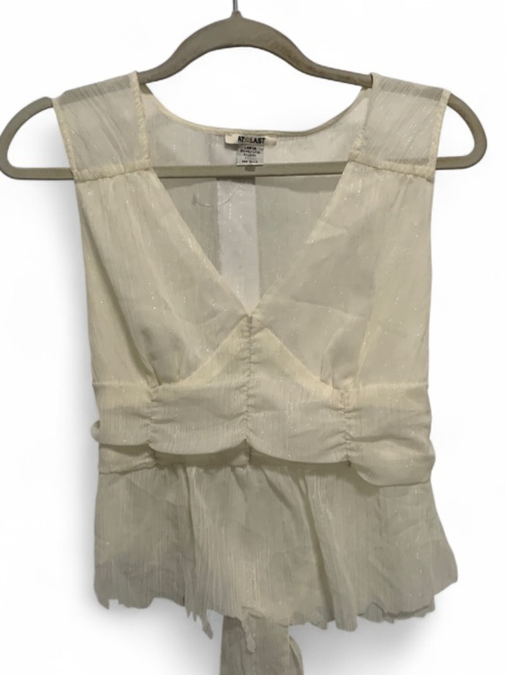 Y2K Style At Last Ivory V-Neck Tie Back Tank Top